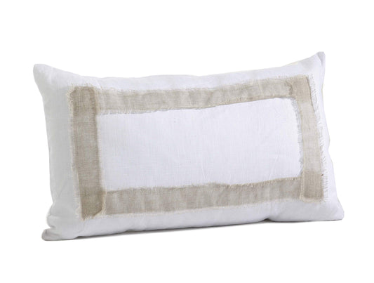 Fennco Styles White Crisp Natural Banded Rectangular 100% Linen Decorative Throw Pillow 12 x 20 Inch - White Accent Pillow for Home, Couch, Living Room, Bedroom and Office Decor