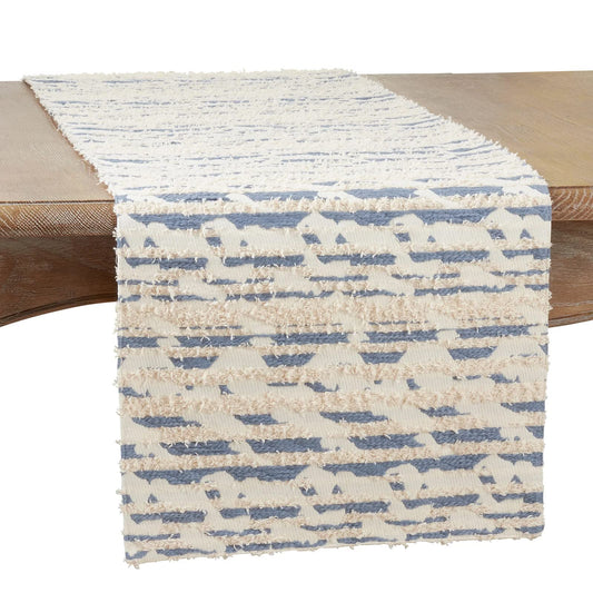 Fennco Styles Modern Textured Cotton Table Runner 16" W x 72" L - Blue Woven Table Cover for Boho Décor, Dining Table, Banquets, Family Gathering and Special Events
