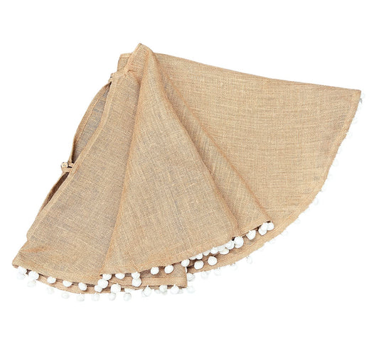 Amy's HomeGoods Pompom Trim Jute Holiday Christmas Tree Skirt (56" Tree Skirt)