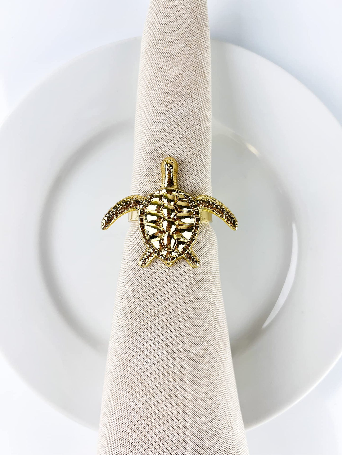 Fennco Styles Nature's Touch Sea Turtle Metal Napkin Rings, Set of 4 – Bronze Sea Creatures Napkin Holders for Family Dinner, Themed Party, Table Décor, Banquets, Holidays and Special Occasion