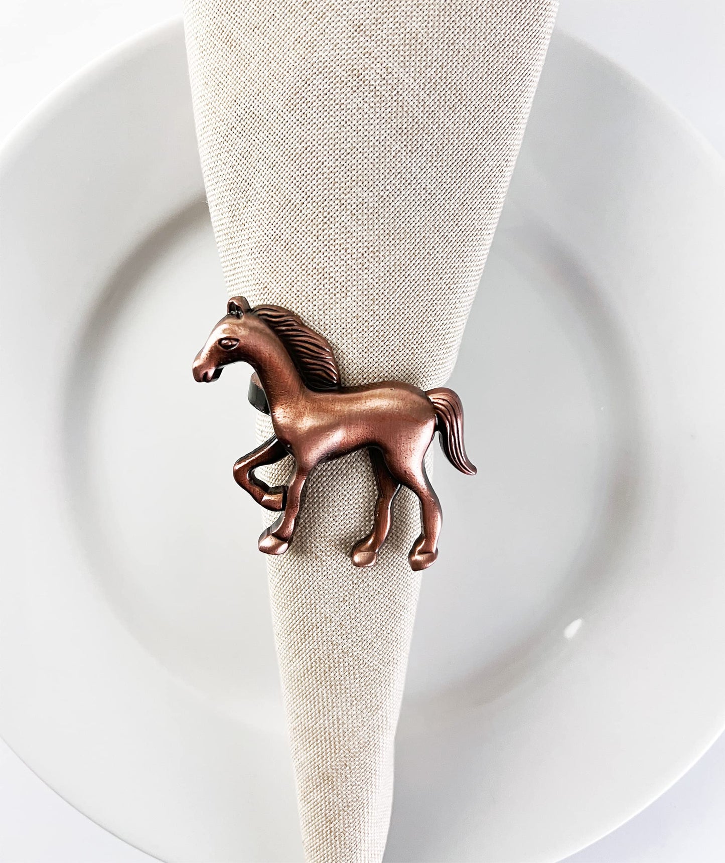 Fennco Styles Horse Metal Napkin Rings, Set of 4 - Silver Animal Napkin Holders for Home, Dining Table Décor, Banquets, Holidays, Family Gatherings and Special Occasions