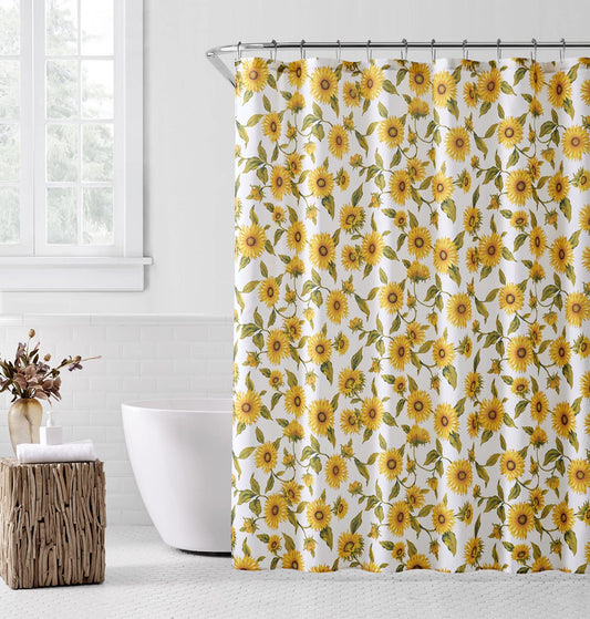 Fennco Styles Yellow Sunflower Shower Curtain Vibrant Floral Decorative Bath Curtain Washable Fabric Curtain for Bathtub, Bathroom, Holiday Décor and Everyday Use, 70" W X 72" L