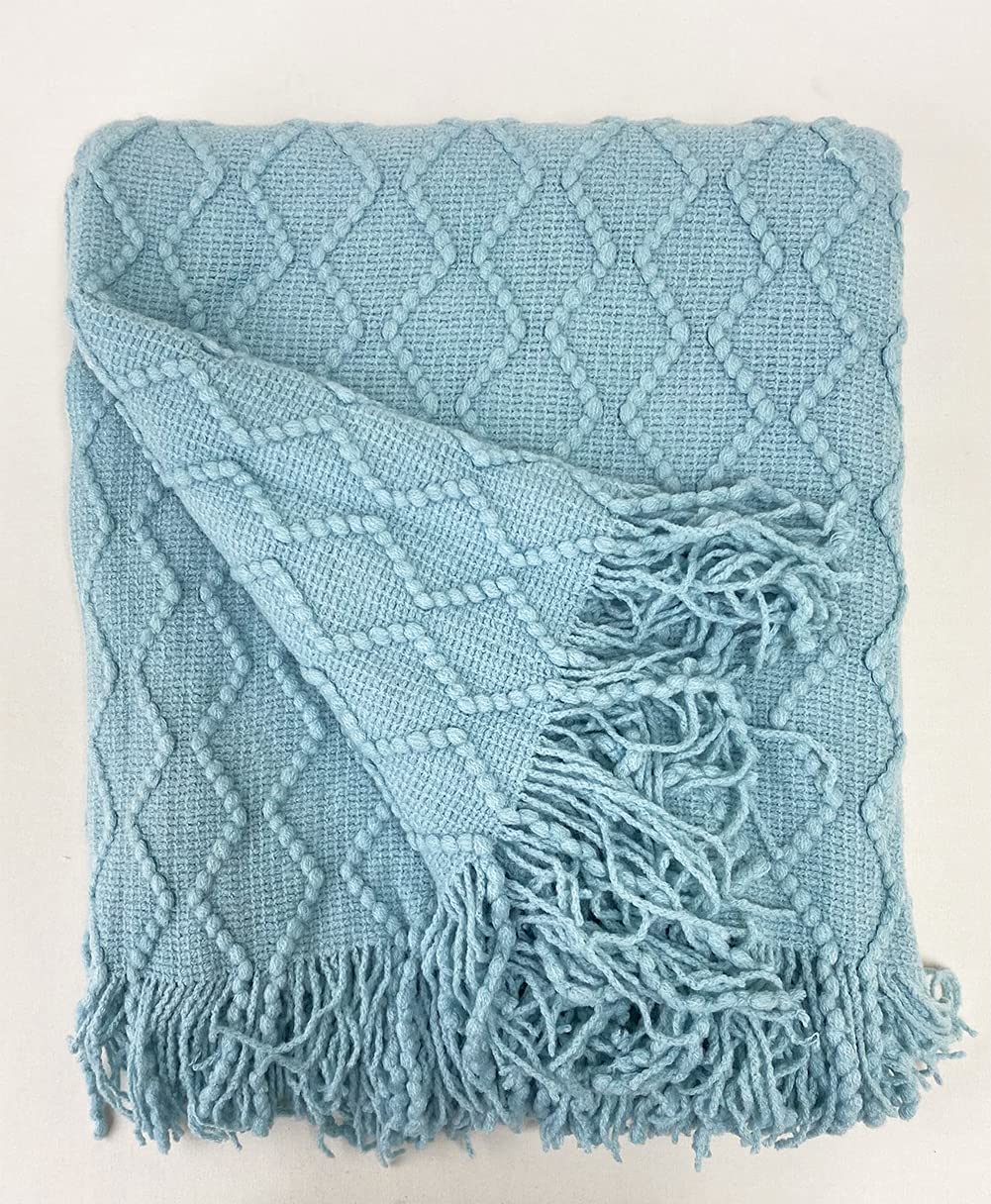 Fennco Styles Modern Textured Weave Knit Throw with Fringe 50" W x 60" L - Chevron Throw Blanket for Sofa, Couch, Living Room, Bedroom Décor