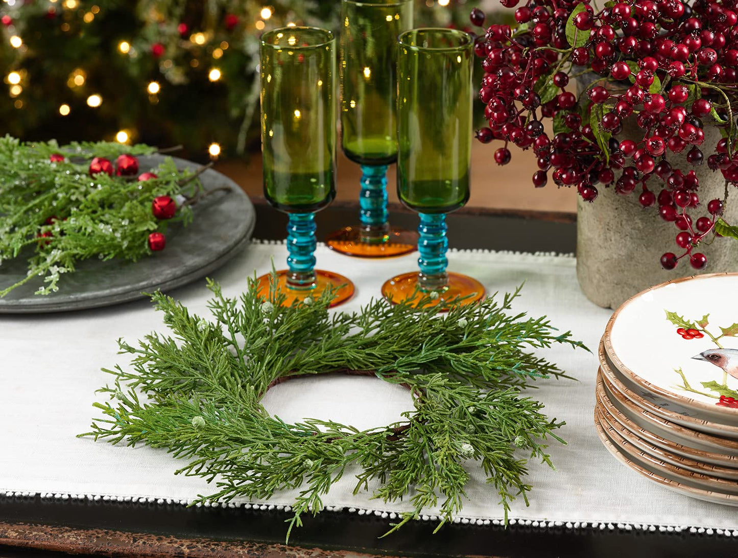 Fennco Styles Green Capsicum Wreaths 10" Round, Set of 4 - Artificial Leaf Wreath for Christmas, Home, Tabletop, Front Door, Entryway, Wall and Window Decoration