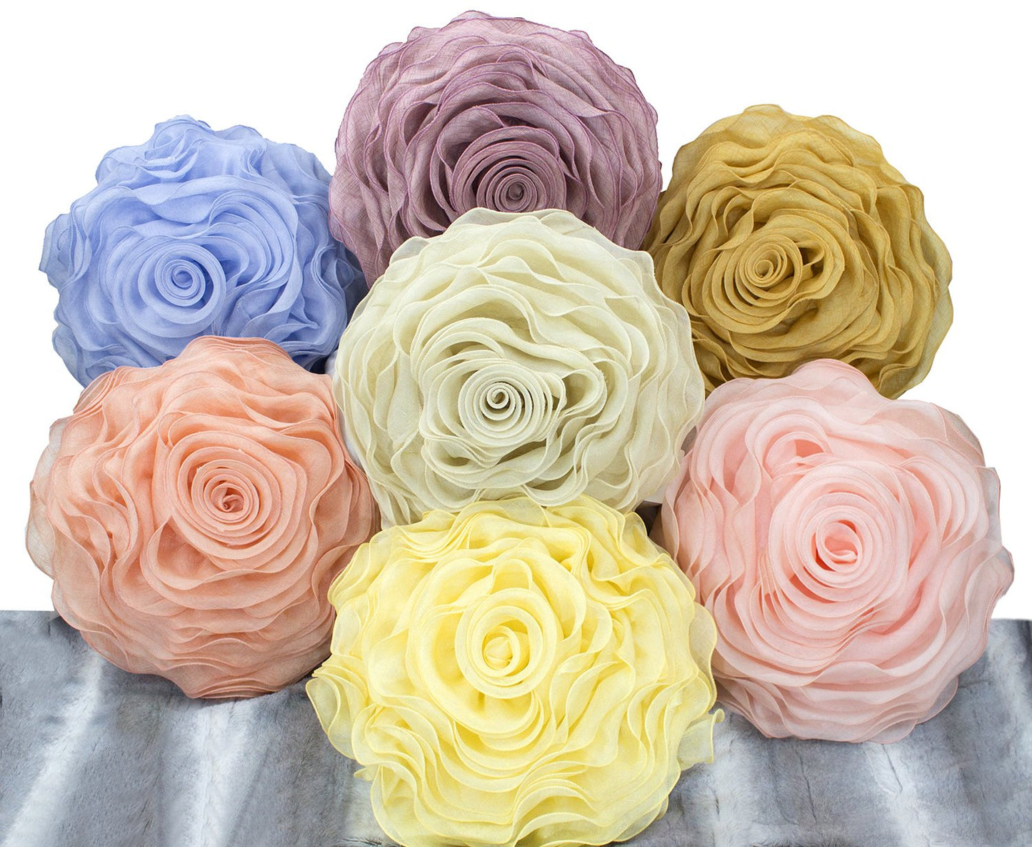 Fennco Styles Beautiful Handmade 3D Rose with Custom Made Fabric Decorative Throw Pillow 16" Round