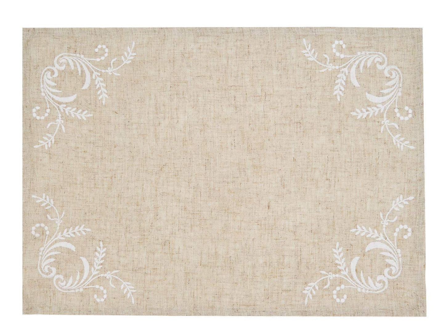 Fennco Styles Delicate Embroidered Vine Linen Blend Table Runner 16 x 72 Inch - Natural Table Cover for Home, Dining Room Décor, Banquets, Everyday Use and Special Occasion