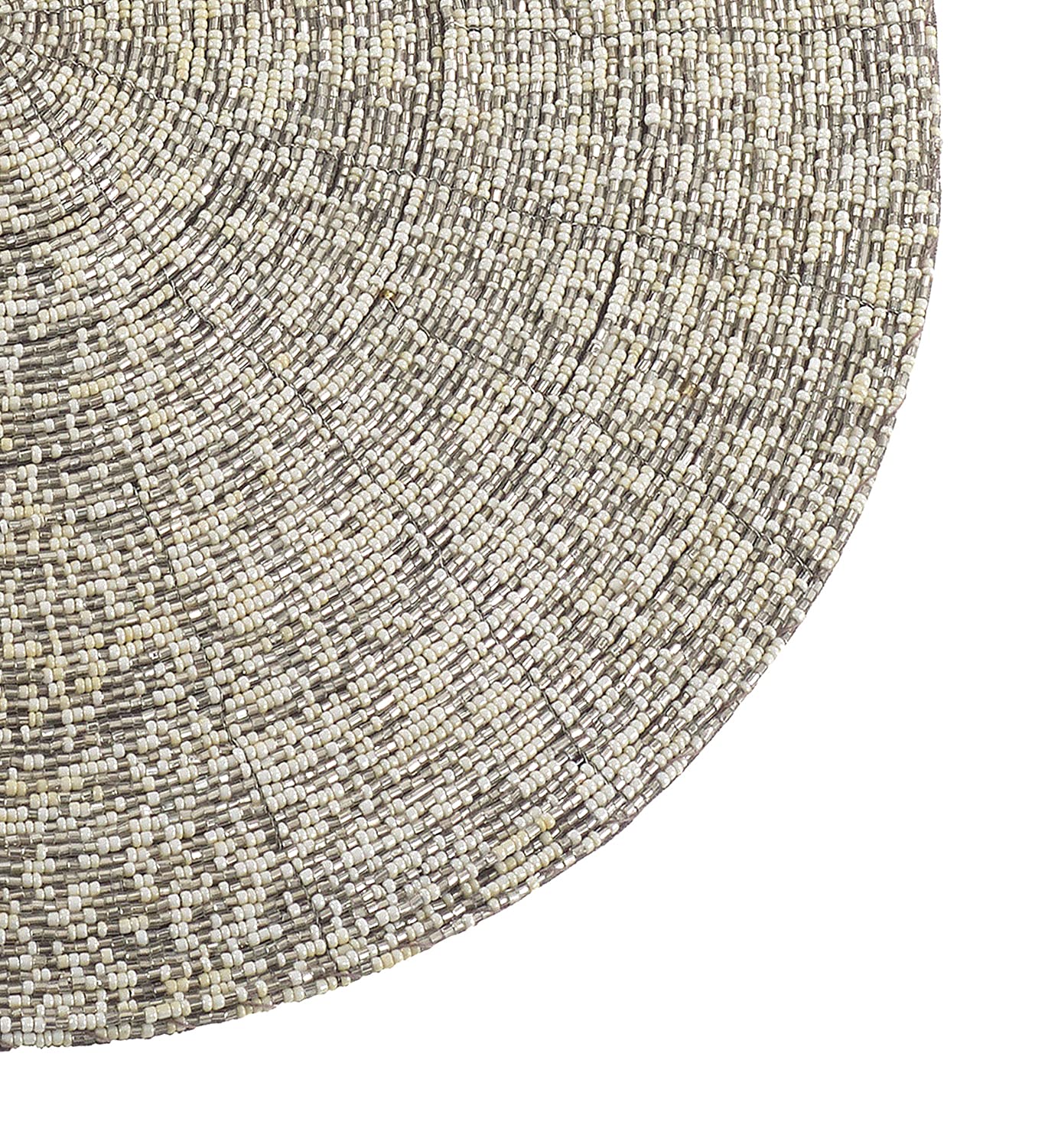 Fennco Styles Parle Noël Collection Contemporary Silver Glass Beads Placemats 14 x 14 Inch Round, Set of 2 – Hand Beaded Table Mat for Banquets, Family Gathering, Special Events and Home Décor