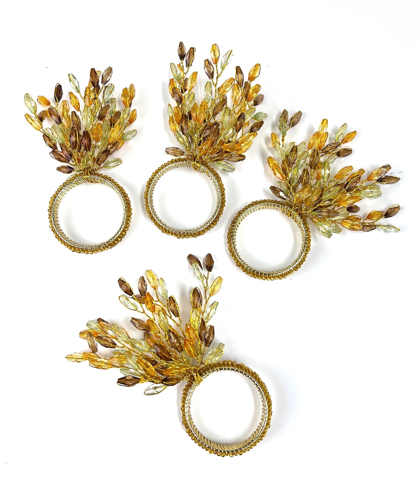 Fennco Styles Hand Beaded Yellow Flower Design Decorative Napkin Rings, Set of 4 - Multicolored Beads Napkin Holders for Home, Dining Table, Banquets, Christmas Décor and Special Occasion