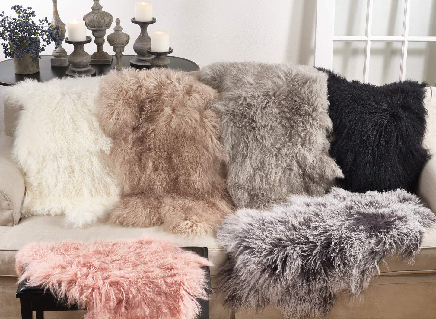 Fennco Styles Luxury Mongolian Lamb Fur Throw Rug, 20"x35"