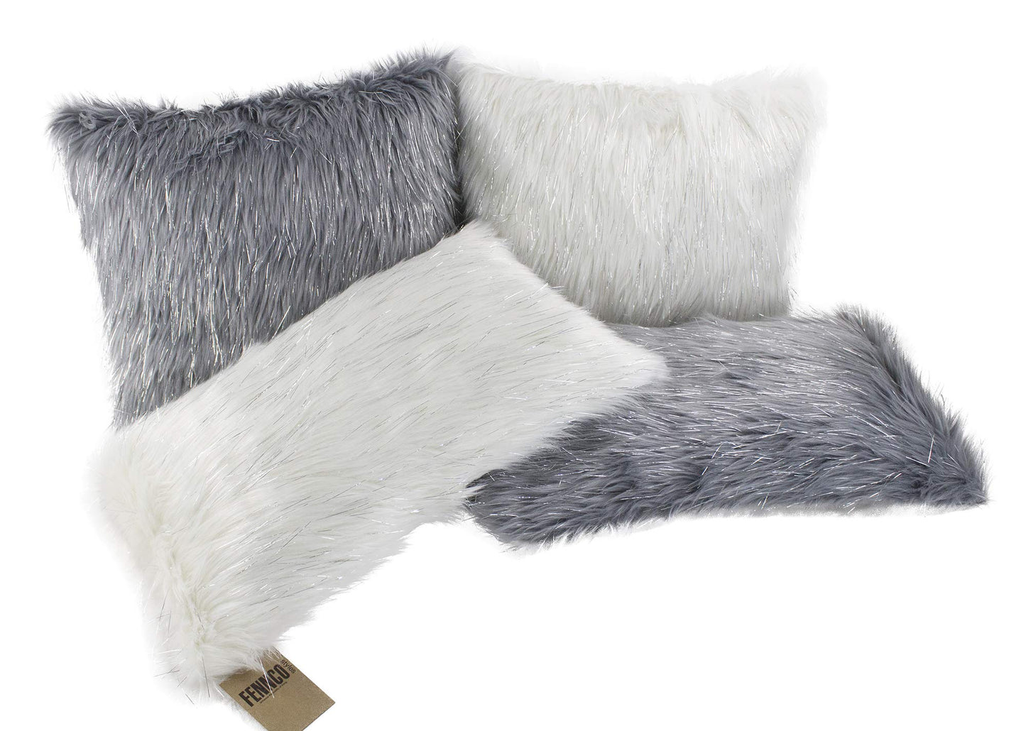 Fennco Styles Holiday Christmas Decorative Exquisite Faux Fur with Silver Metallic Thread Throw Pillow - 2 Colors
