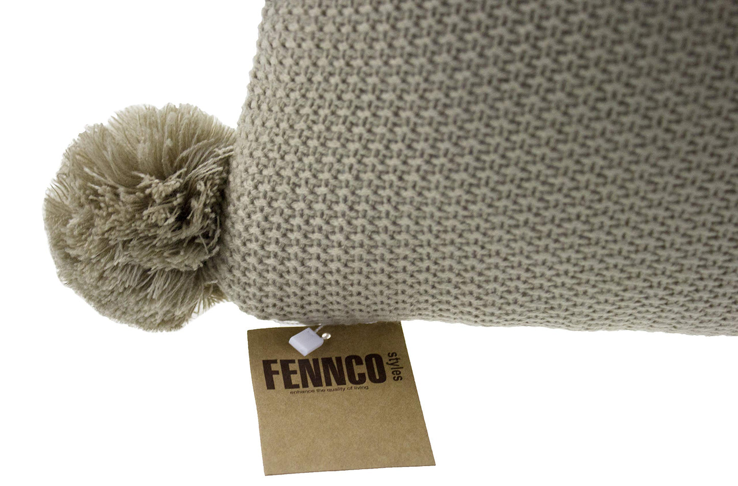 Fennco Styles Chunky Knit Pom Pom Design Solid Color Decorative Throw Pillow Cover 16" W X 16" L - 2 Colors