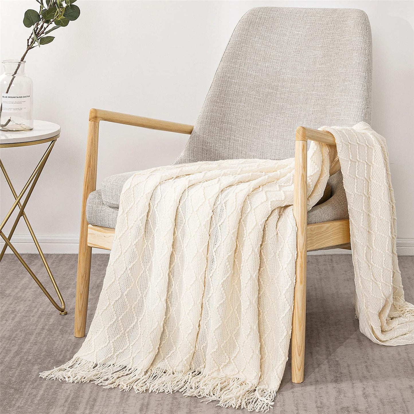 Fennco Styles Modern Textured Weave Knit Throw with Fringe 50" W x 60" L - Chevron Throw Blanket for Sofa, Couch, Living Room, Bedroom Décor