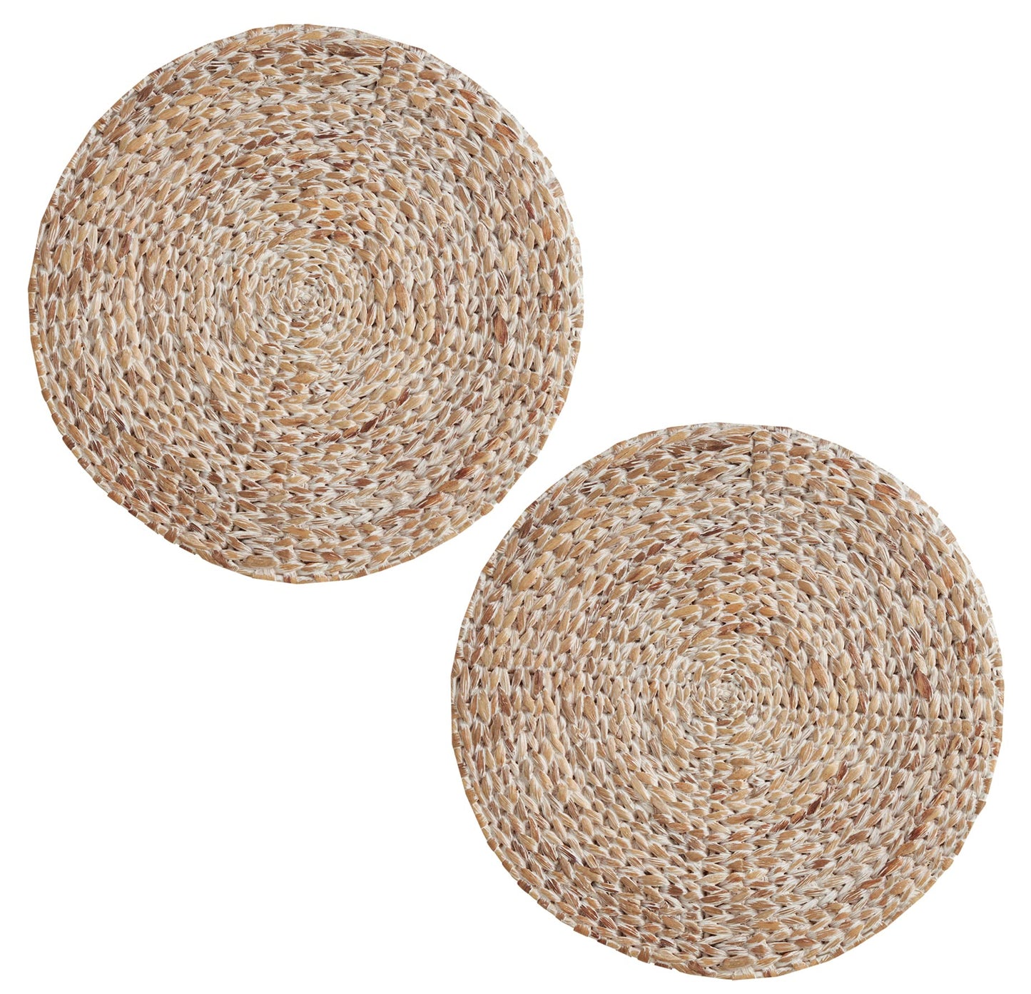 Fennco Styles Handwoven Water Hyacinth Placemats 15" Round, Set of 2 - White Braided Table Mats Heat Resistant Insulation for Home, Boho Décor, Dining Table, Banquets, Special Events