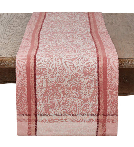 Fennco Styles Clodia Collection Classic Paisley Jacquard Striped 100% Cotton 13 x 72 Inch Table Runner – Salmon Table Runner for Banquets, Family Gathering, Special Events and Home Décor