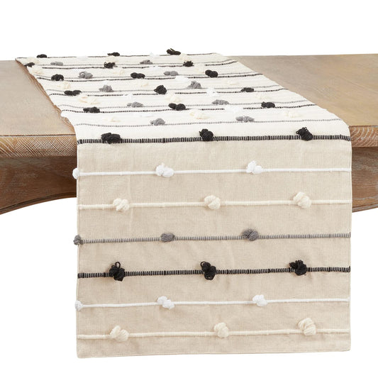 Fennco Styles Knotted Line Design Cotton Table Runner 16" W x 72" L - Black & White Table Cover for Home Décor, Dining Table, Banquet, Family Gathering, Everyday Use and Special Occasion