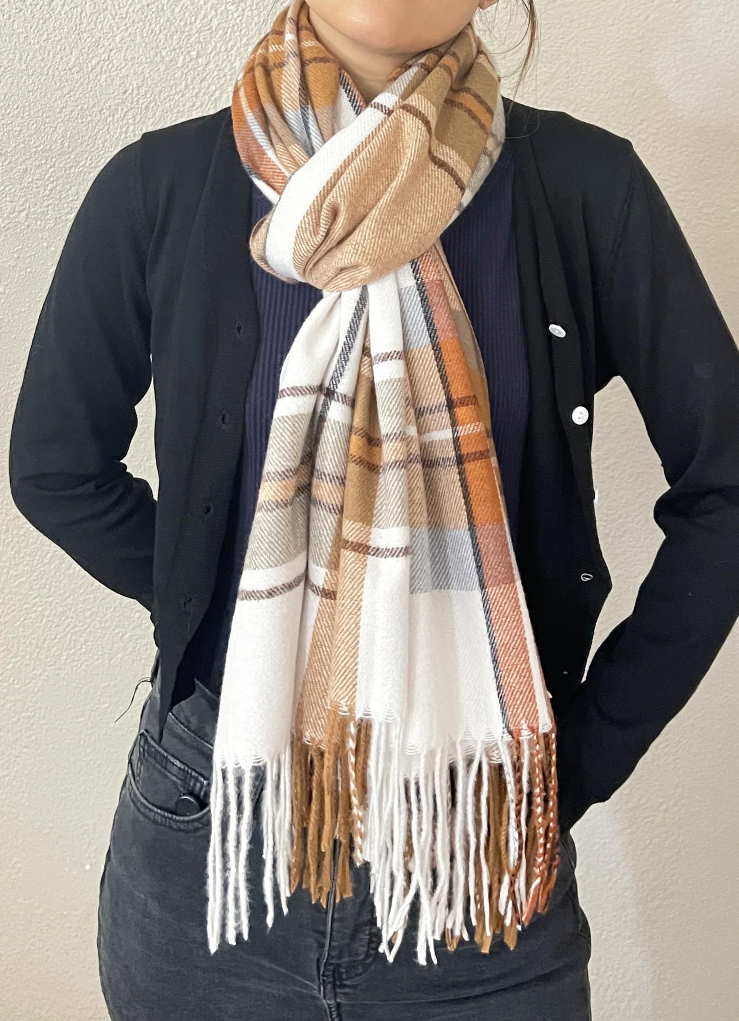 stylesilove Women Plaid Fringe Cashmere Scarf Warm Ultra Soft Scarves Shawl Neck Wraps for All Season, 5 Colors
