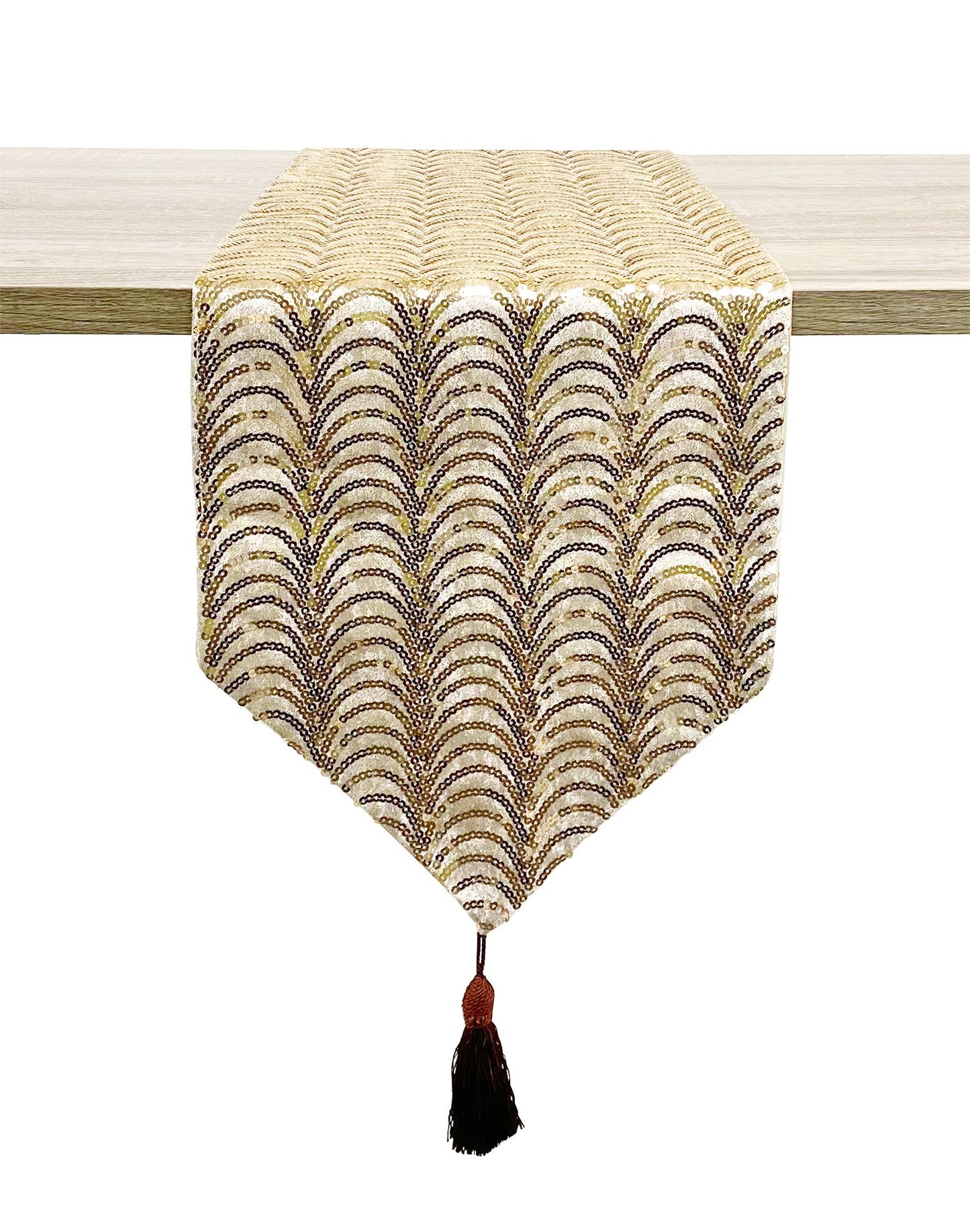Fennco Styles Elegant Handmade Sequin Velvet Shiny Decorative Table Runner 13 x 72 Inch (Gold)