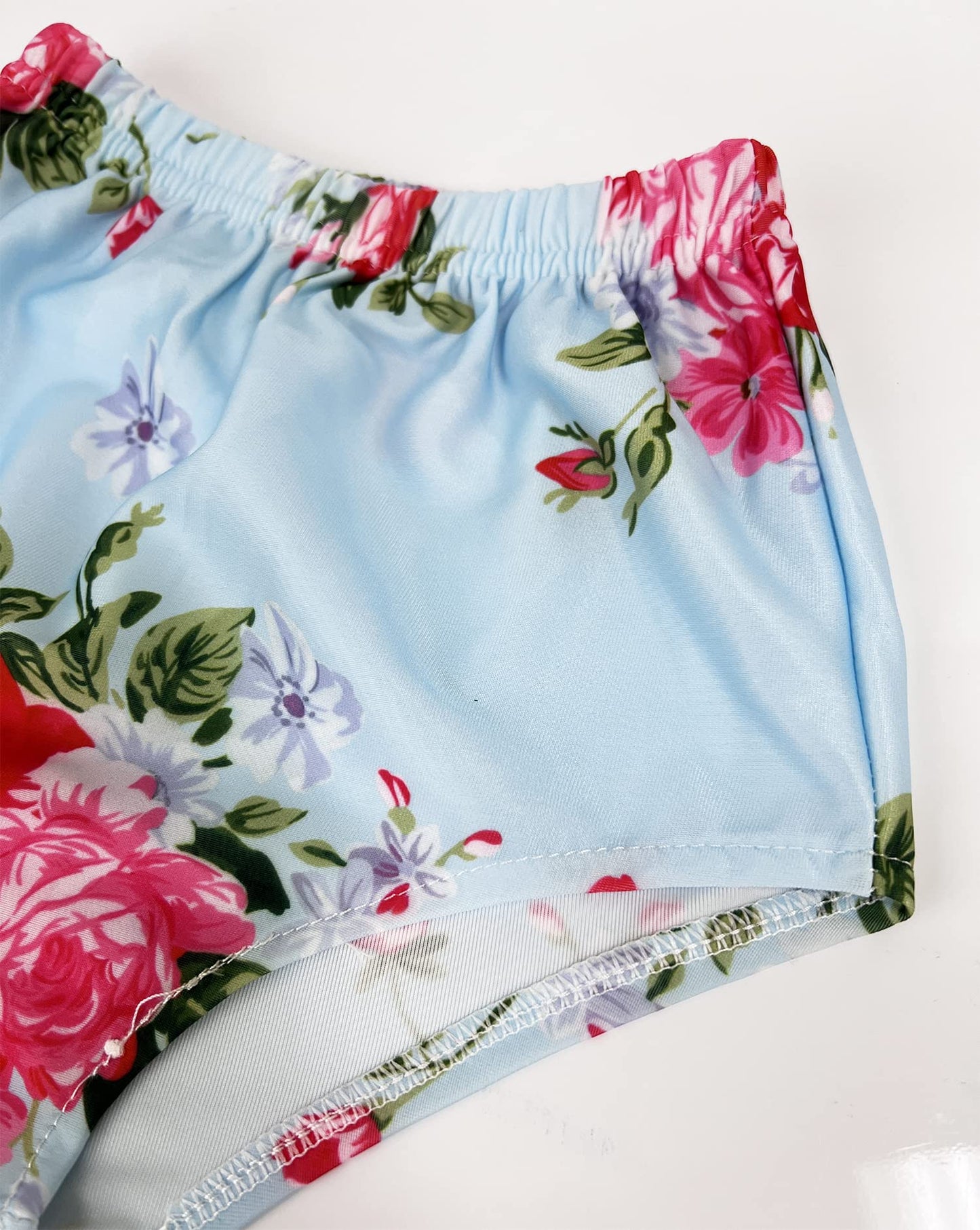 stylesilove Baby Toddler Girls Floral Print Bowknot Bikini Swimsuit and Headband 3pcs Blue Bathing Suit Beach Swimwear
