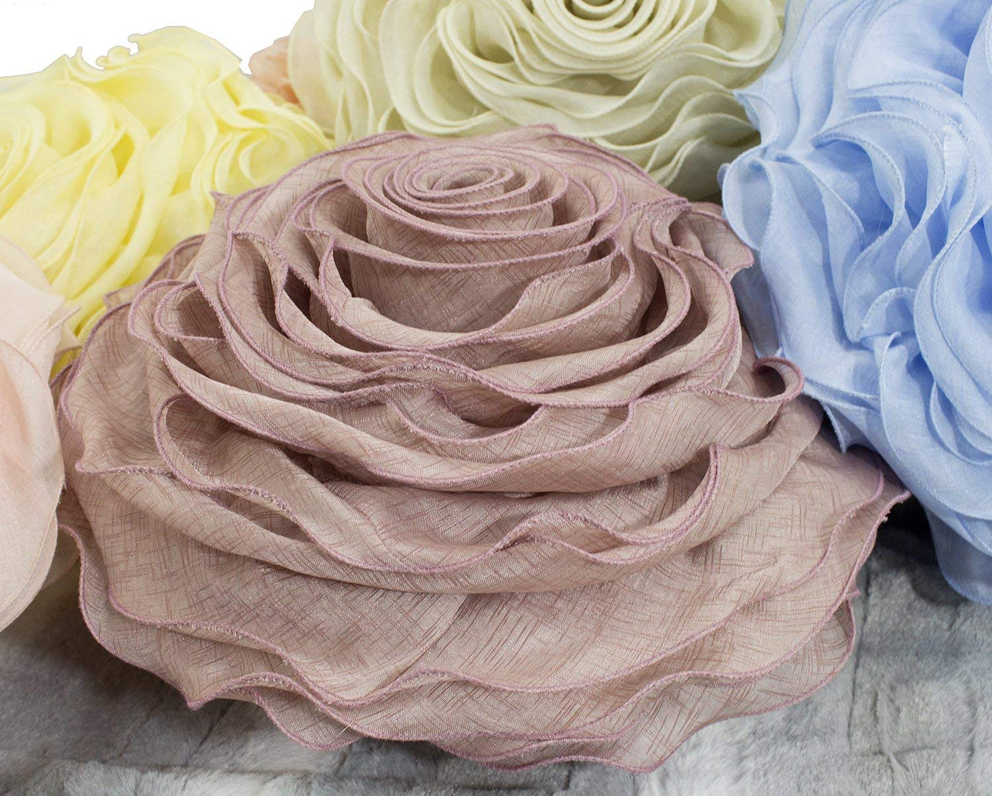 Fennco Styles Beautiful Handmade 3D Rose with Custom Made Fabric Decorative Throw Pillow 16" Round