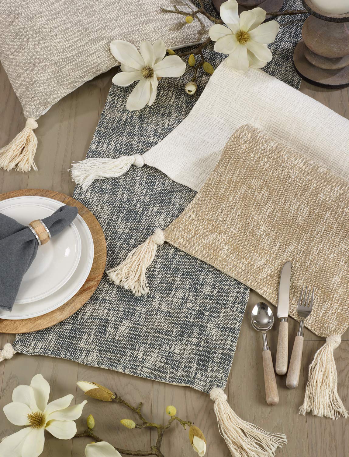 Fennco Styles Classic Solid Color Cotton Table Runner with Tasseled Design 16 x 72 Inch Table Cover for Home Décor, Dining Table, Banquets and Special Occasion