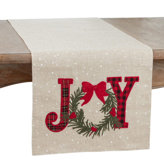 Fennco Styles Joy Holly Holiday Table Runner 16" W x 70" L - Natural Festive Table Cover for Home Décor, Dining Table, Banquet, Christmas and Special Occasion
