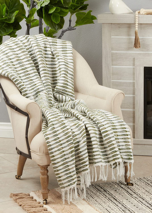 Fennco Styles Woven Linen Throw Blanket with Tassel 50" W x 60" L – Green Textured Blanket for Couch, Bedroom and Living Room Décor