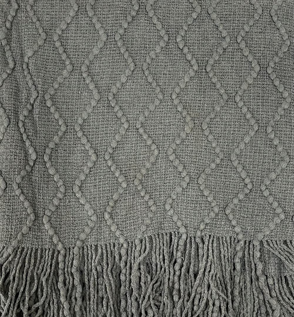 Fennco Styles Modern Textured Weave Knit Throw with Fringe 50" W x 60" L - Chevron Throw Blanket for Sofa, Couch, Living Room, Bedroom Décor