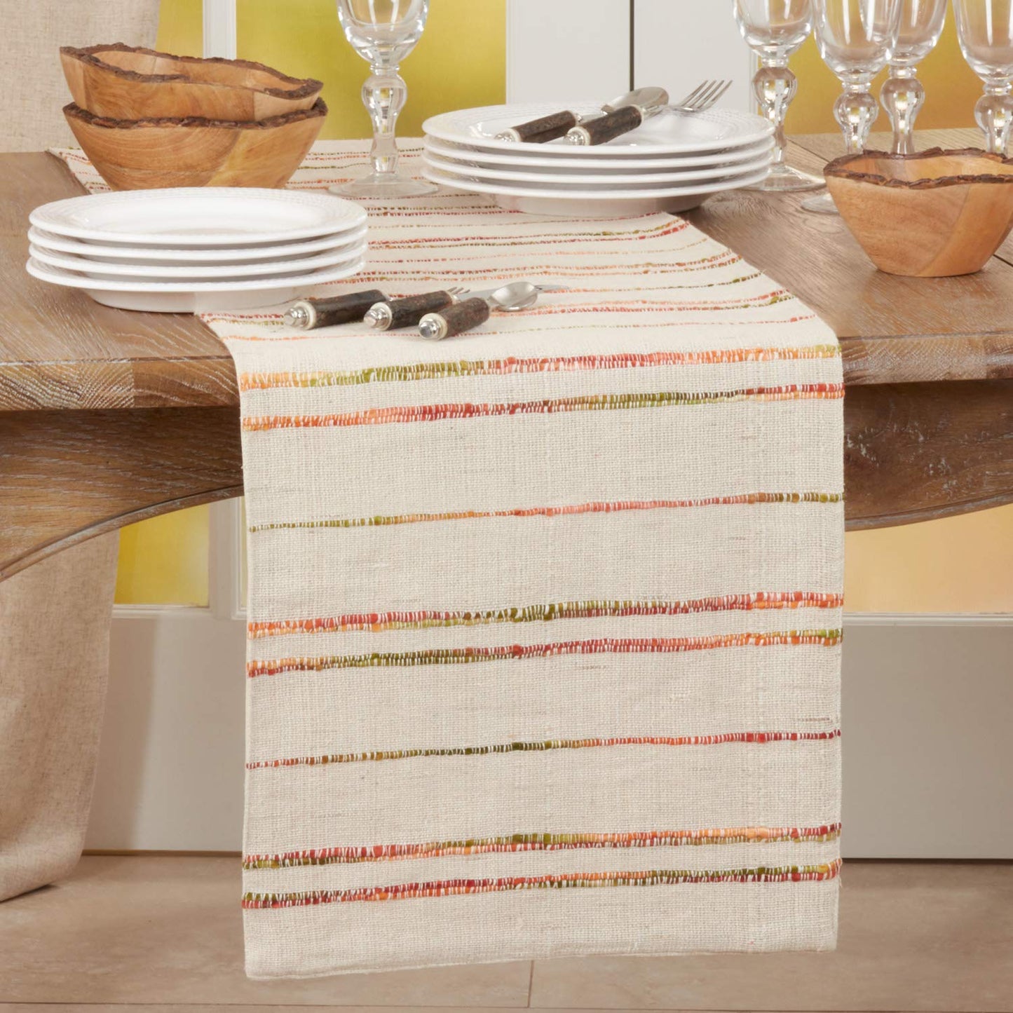 Fennco Styles Textured Woven Line Cotton Table Runner 16" W x 72" L - Natural Casual Table Cover for Home Décor, Dining Table, Banquet, Family Gathering, Everyday Use and Special Occasion