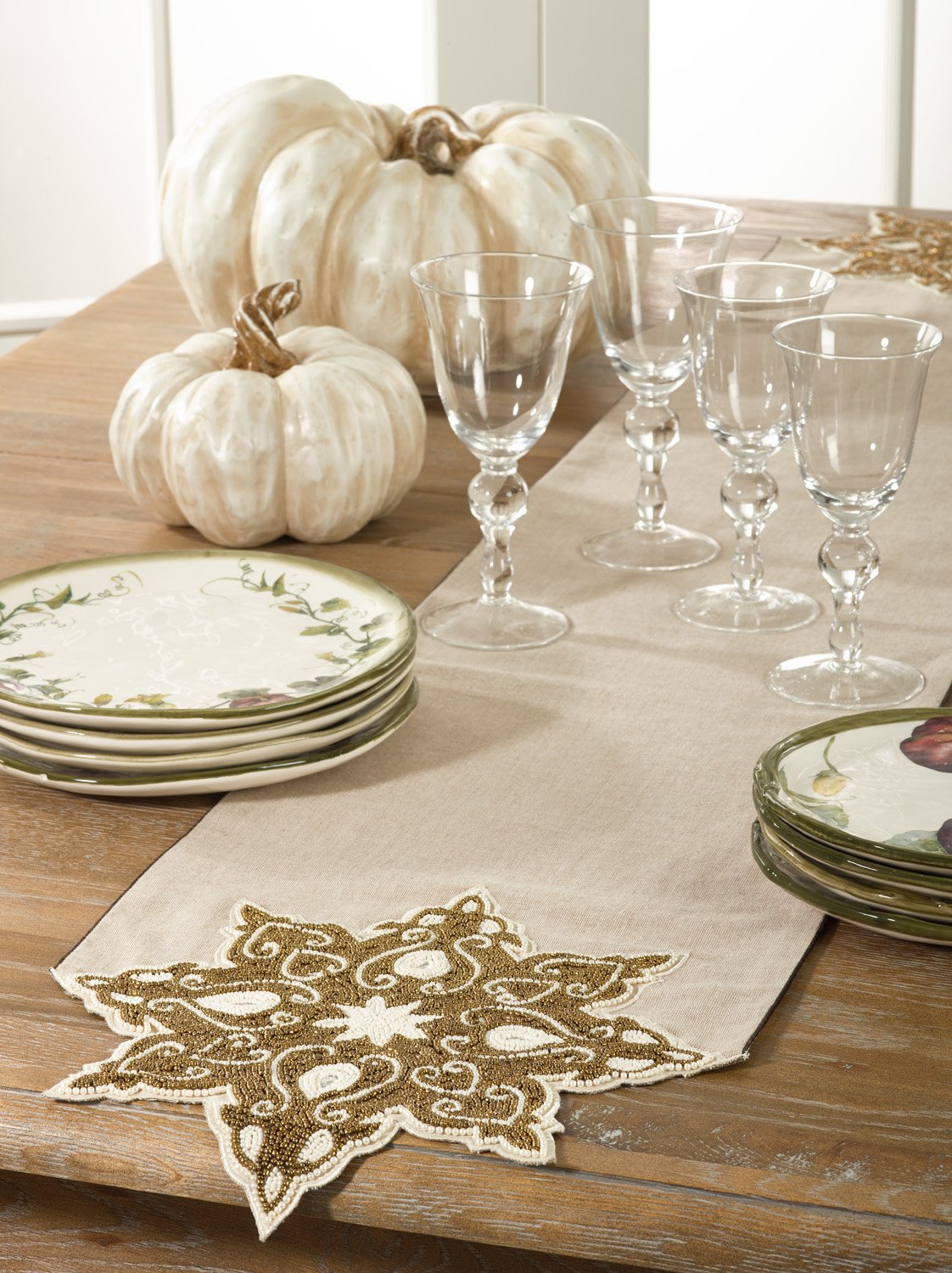 Fennco Styles Beaded Snowflake Design Holiday Festive Table Runner - 13" X 72'