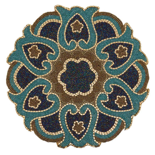 Fennco Styles Hand Beaded Floral Cutwork Design Placemat 14" Round, 1-Piece - Multicolored Table Mat for Banquets, Christmas, Special Events and Home Décor