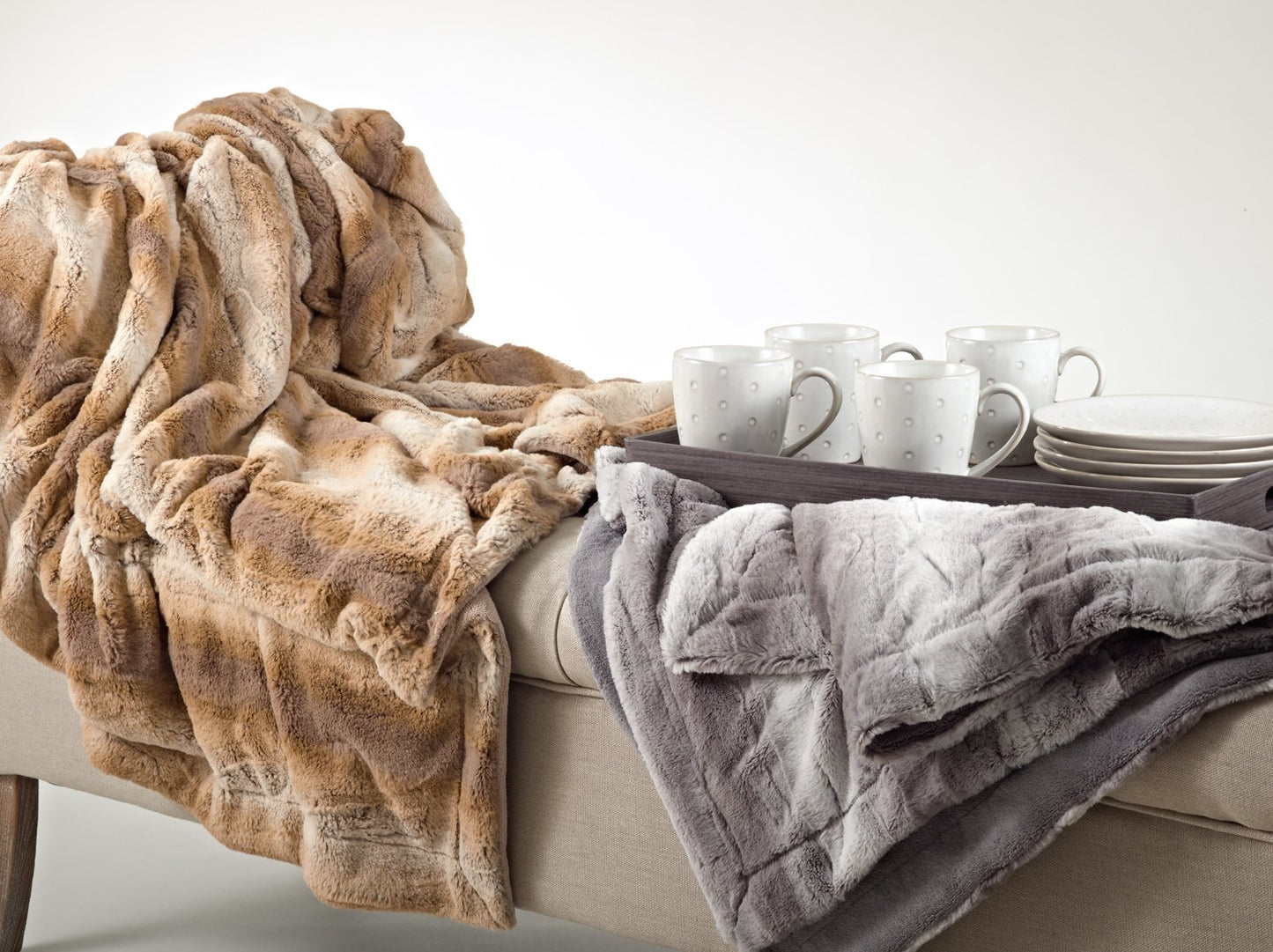 Fennco Styles Wilma Collection Country Faux Rabbit Fur Palette 50 x 60 Inch Throw Throw – Grey Throw Blanket for Couch, Bedroom and Living Room Décor