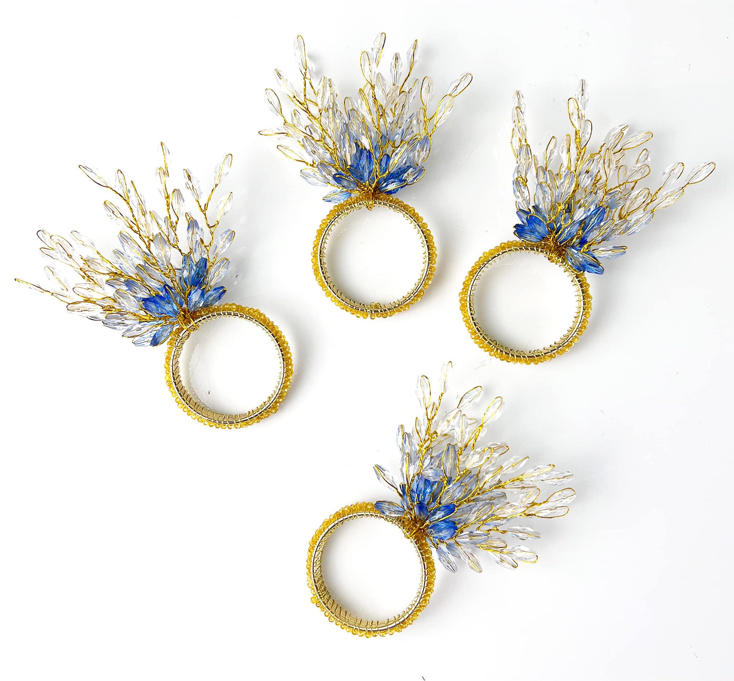 Fennco Styles Hand Beaded Yellow Flower Design Decorative Napkin Rings, Set of 4 - Multicolored Beads Napkin Holders for Home, Dining Table, Banquets, Christmas Décor and Special Occasion