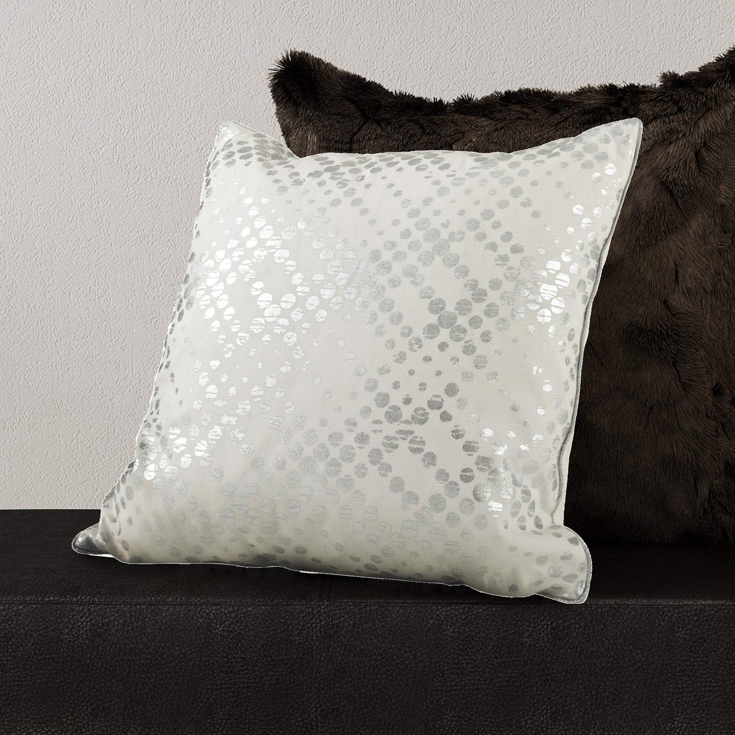 Fennco Styles Lowndes Collection Glam Metallic Foil 100% Pure Cotton 20 x 20 Inch Decorative Throw Pillow with Case & Insert – Silver Throw Pillow for Couch, Bedroom and Living Room Décor