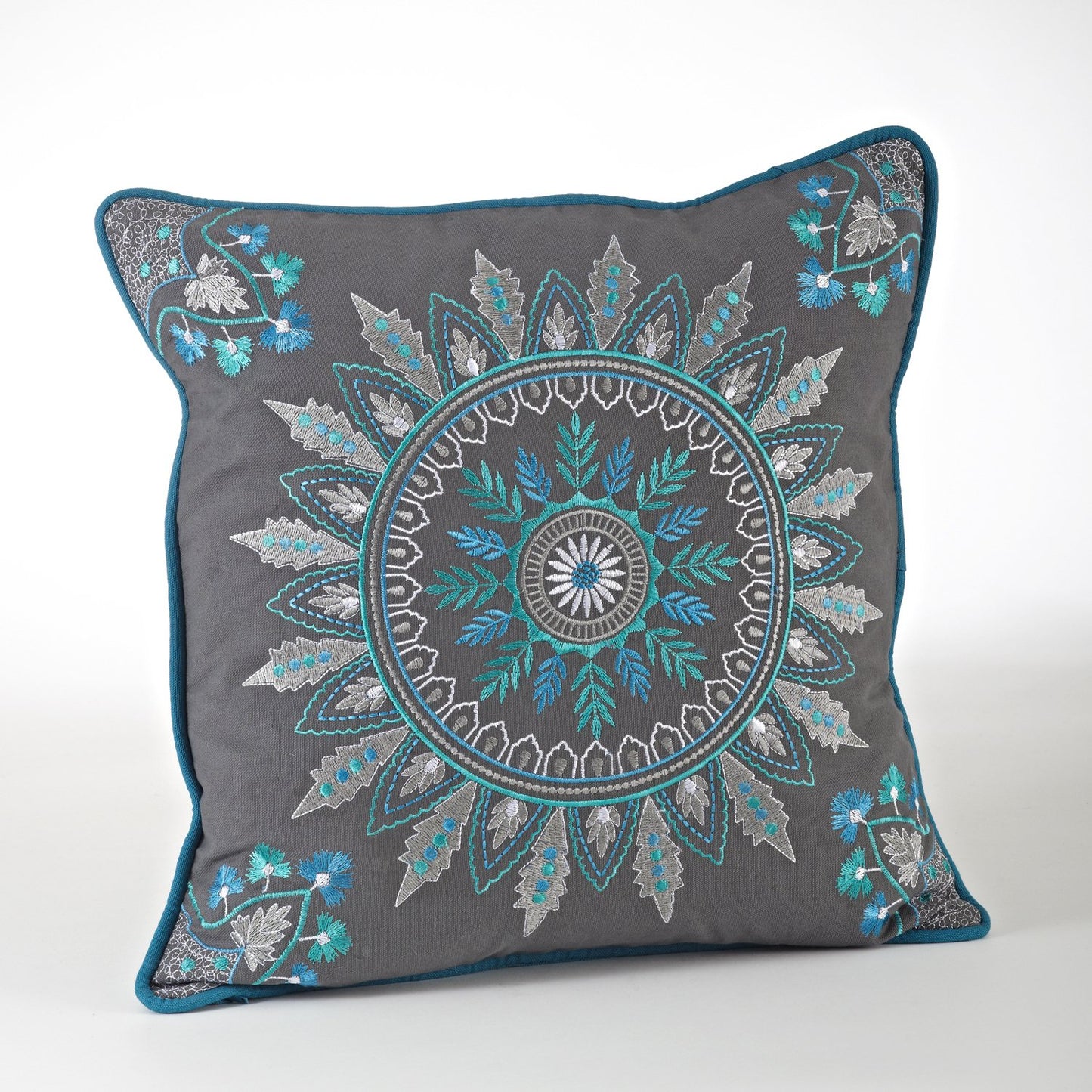 Fennco Styles Nirmala Medallion Embroidered Feather Filled Decorative Throw Pillow 17" W x 17" L