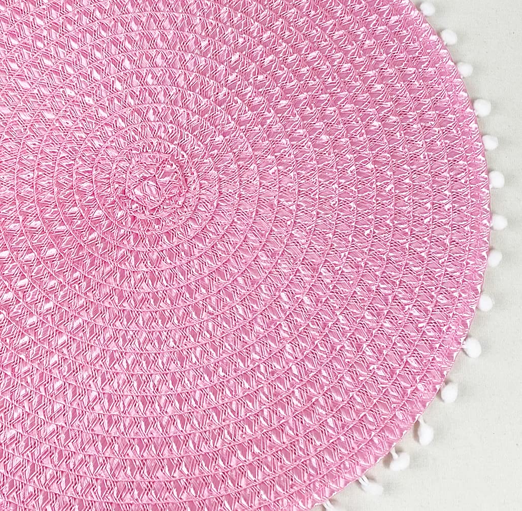 Fennco Styles Pom Pom Textured Placemats 15 Inches Round, Set of 4 – Modern Traycloth Table Mats for Home, Dining Room Décor, Banquets, Indoor & Outdoor and Special Events