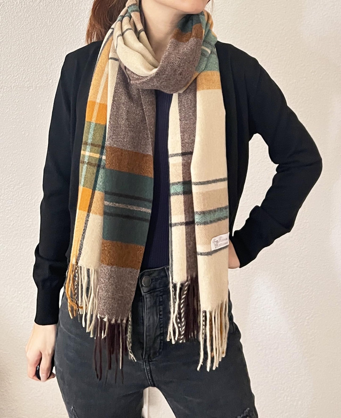 stylesilove Women Plaid Fringe Cashmere Scarf Warm Ultra Soft Scarves Shawl Neck Wraps for All Season, 5 Colors