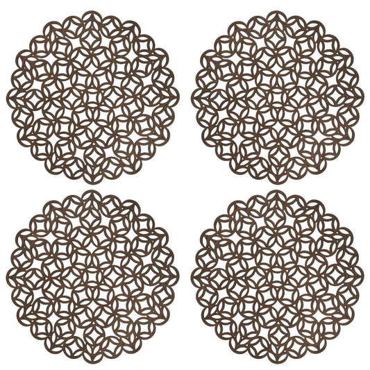 Fennco Styles Unique Engineered Wood Laser Cut Placemats 15" Round, Set of 4 – Brown Modern Traycloth Table Mats for Home, Dining Room Décor, Banquets, Indoor Outdoor and Special Events