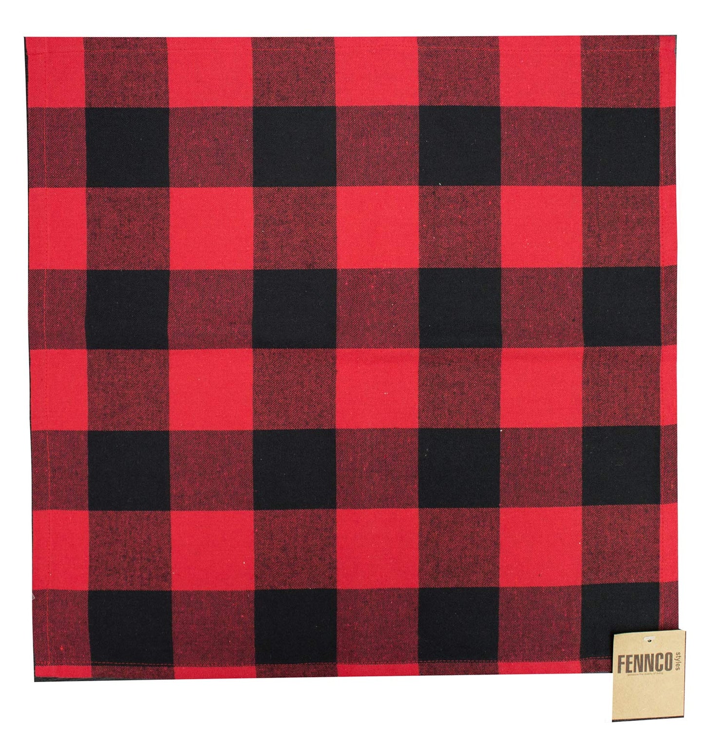 Fennco Styles Buffalo Plaid Red and Black Velvet Pom Pom Trim Design Cotton Table Runner
