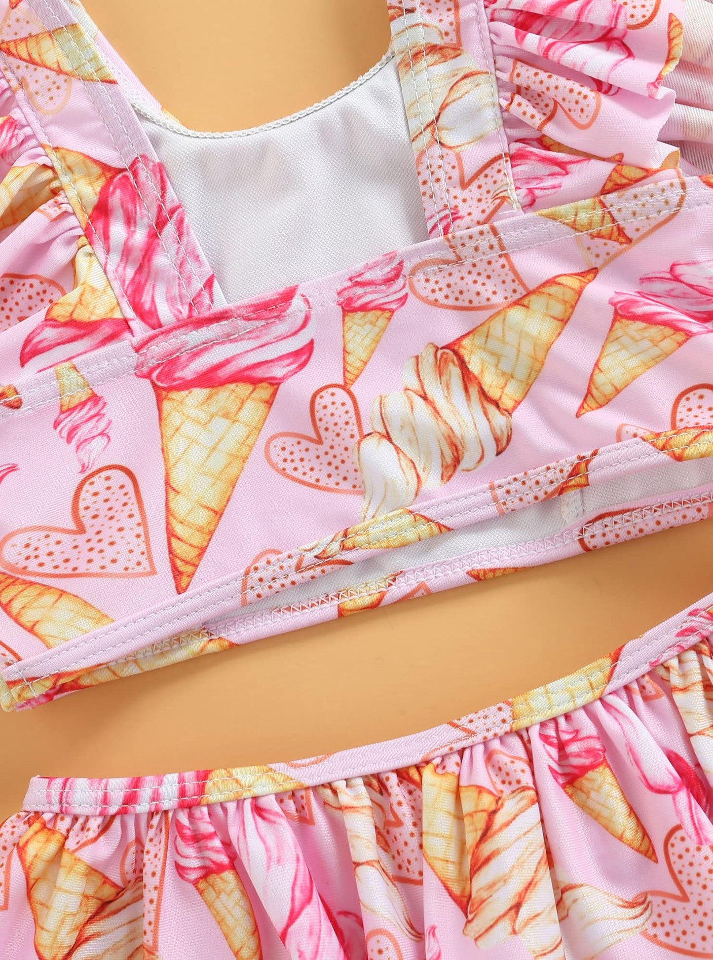 stylesilove Toddler Kid Girls Ice Cream Printed Ruffle 2pcs Bikini Set Flutter Tankini Swimsuit Bathing Suit Beach Swimwear
