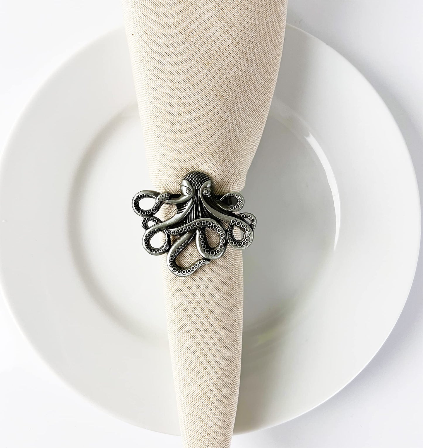 Fennco Styles Coastal Octopus Metal Napkin Rings, Set of 4 - Gold Nautical Napkin Holders for Home Décor, Dining Table, Banquets, Family Gathering and Special Occasions
