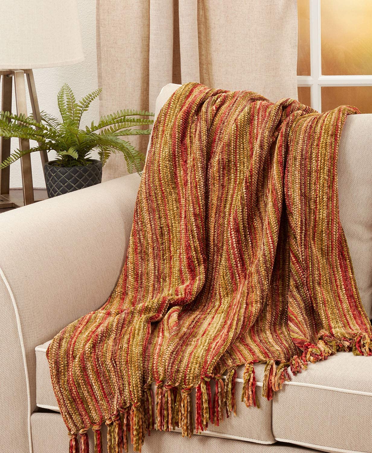 Fennco Styles Soft Knitted Chenille Fringe Design Throw Blanket 50" W x 60" L – Rust Blanket for Couch, Bedroom and Living Room Décor