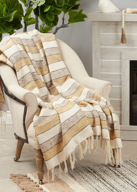 Fennco Styles Striped Tassel Cotton Throw Blanket 50" W x 60" L - Multicolor Blanket for Couch, Living Room, Bedroom, Christmas, Holiday and Home Décor