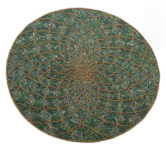 Fennco Styles Handmade Glass Beaded 15-inch Round Home Decor Placemat - 1-Piece