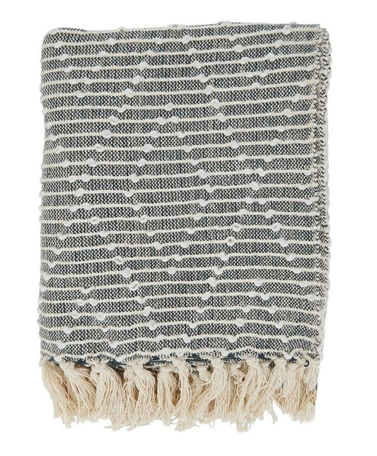 Fennco Styles Diamond Woven Fringed Throw Blanket 50" W x 60" L – Black Geometric Blanket for Couch, Bedroom and Living Room Décor