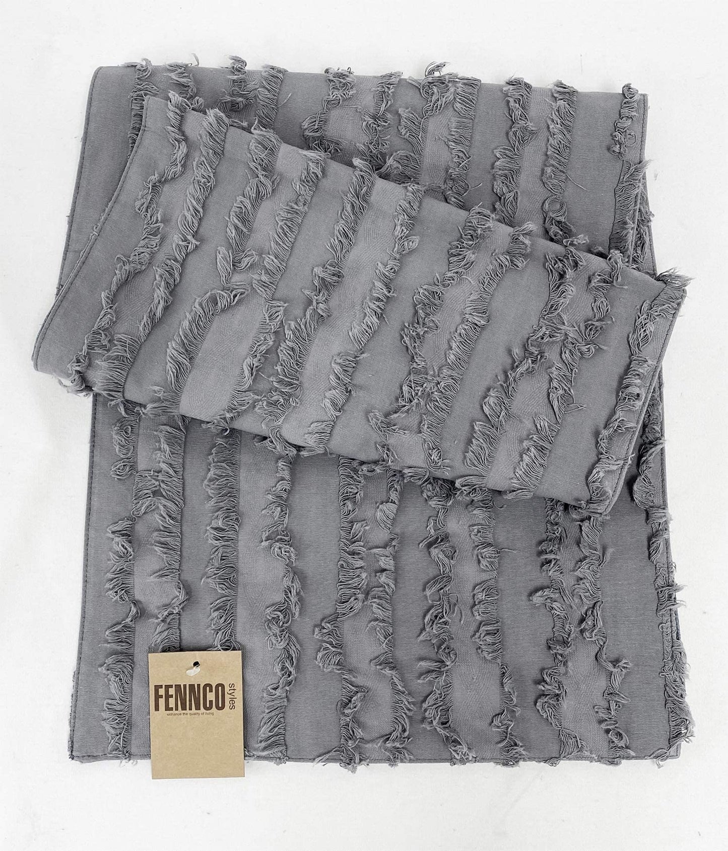 Fennco Styles Modern Fringe Stripe Cotton Table Runner 15" W x 72" L - Table Cover for Home Décor, Dining Table, Banquet, Everyday Use and Special Occasion