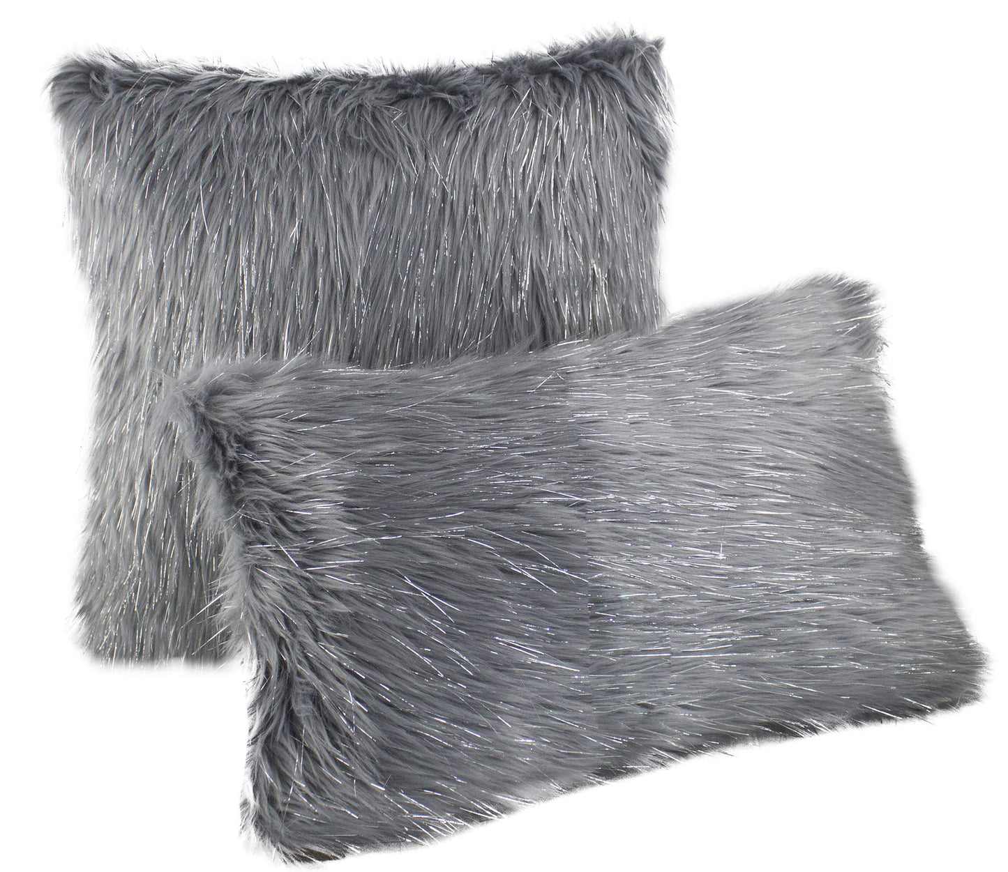 Fennco Styles Holiday Christmas Decorative Exquisite Faux Fur with Silver Metallic Thread Throw Pillow - 2 Colors