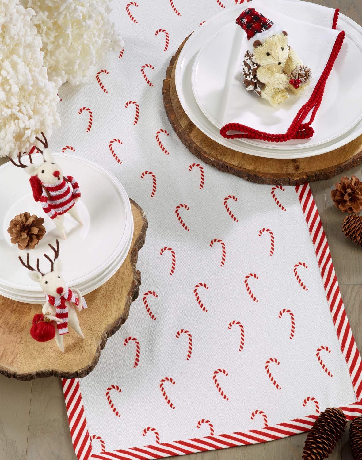 Fennco Styles Bonbon Collection Holiday Candy Cane Design Table Runner – Red Table Cover for Christmas Dinner, Family Gathering, Special Events and Home Décor