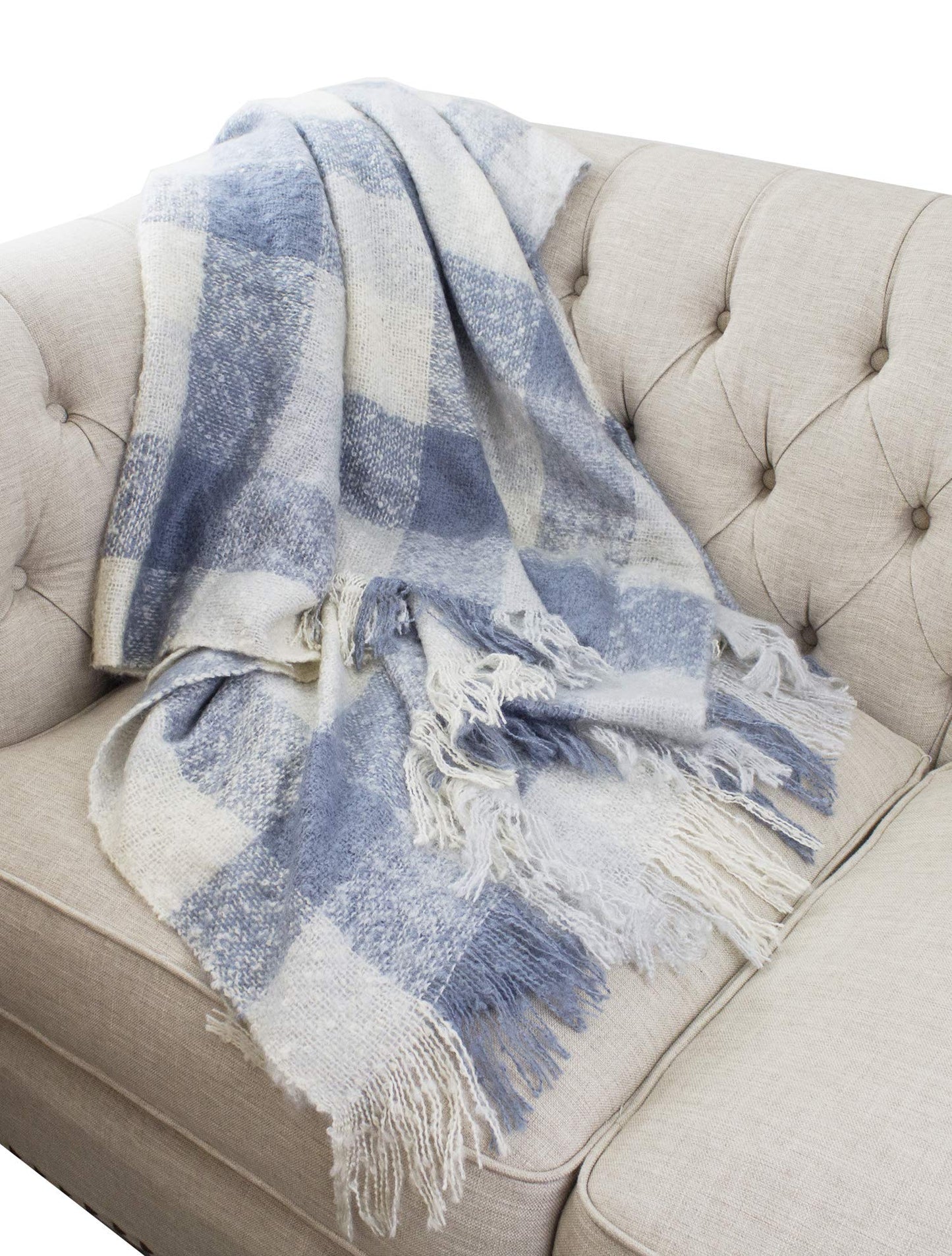 Fennco Styles Cozy Faux Mohair Plaid Fringed Soft Warm Throw Blanket, 50" x 60"