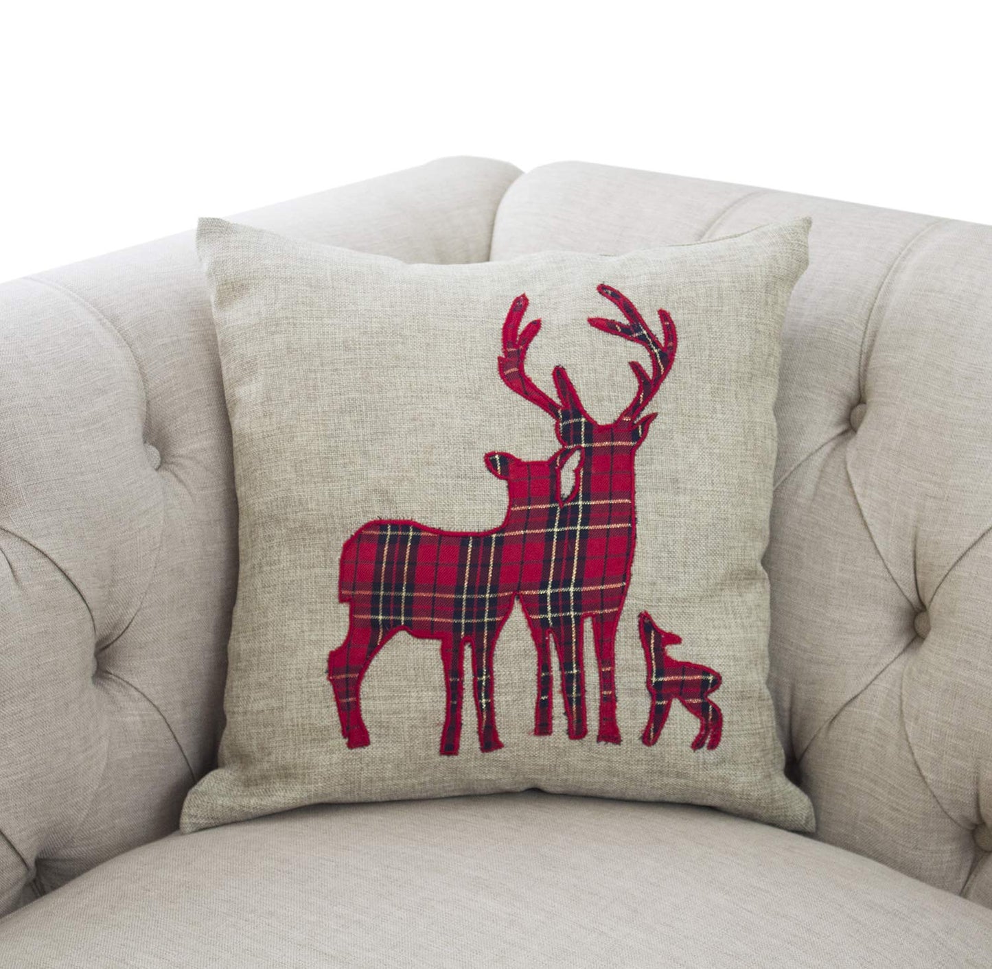 Fennco Styles Holiday Deer Tartan Plaid Christmas Decorative Filled Throw Pillow