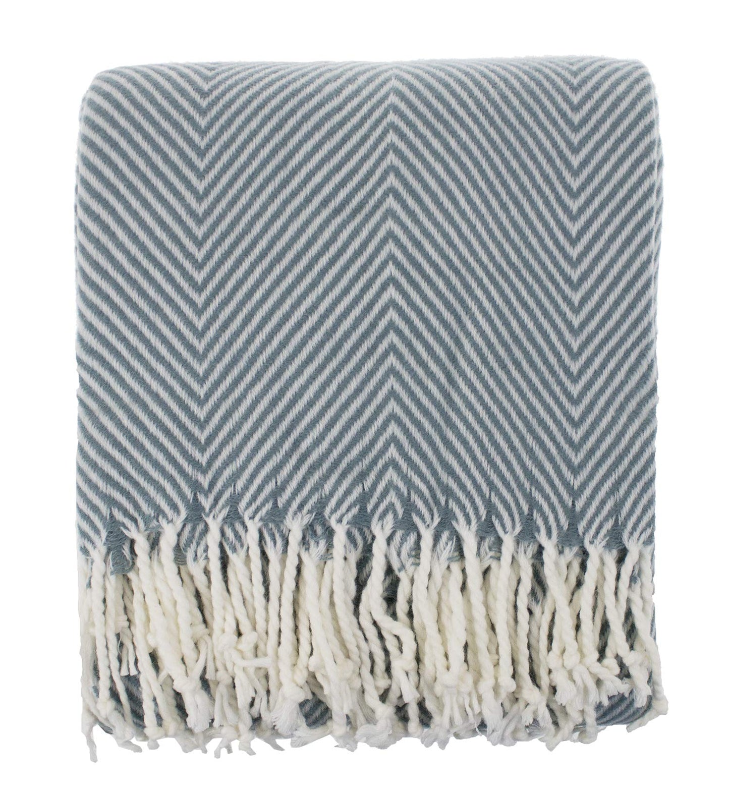 Fennco Styles Herringbone Collection Contemporary Fringed 50 x 60 Inch Throw - Frost Green Throw Blanket for Couch, Bedroom and Living Room Décor
